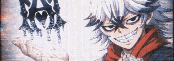 Banner animado de Rokuro con un personaje de cabello blanco y capucha roja